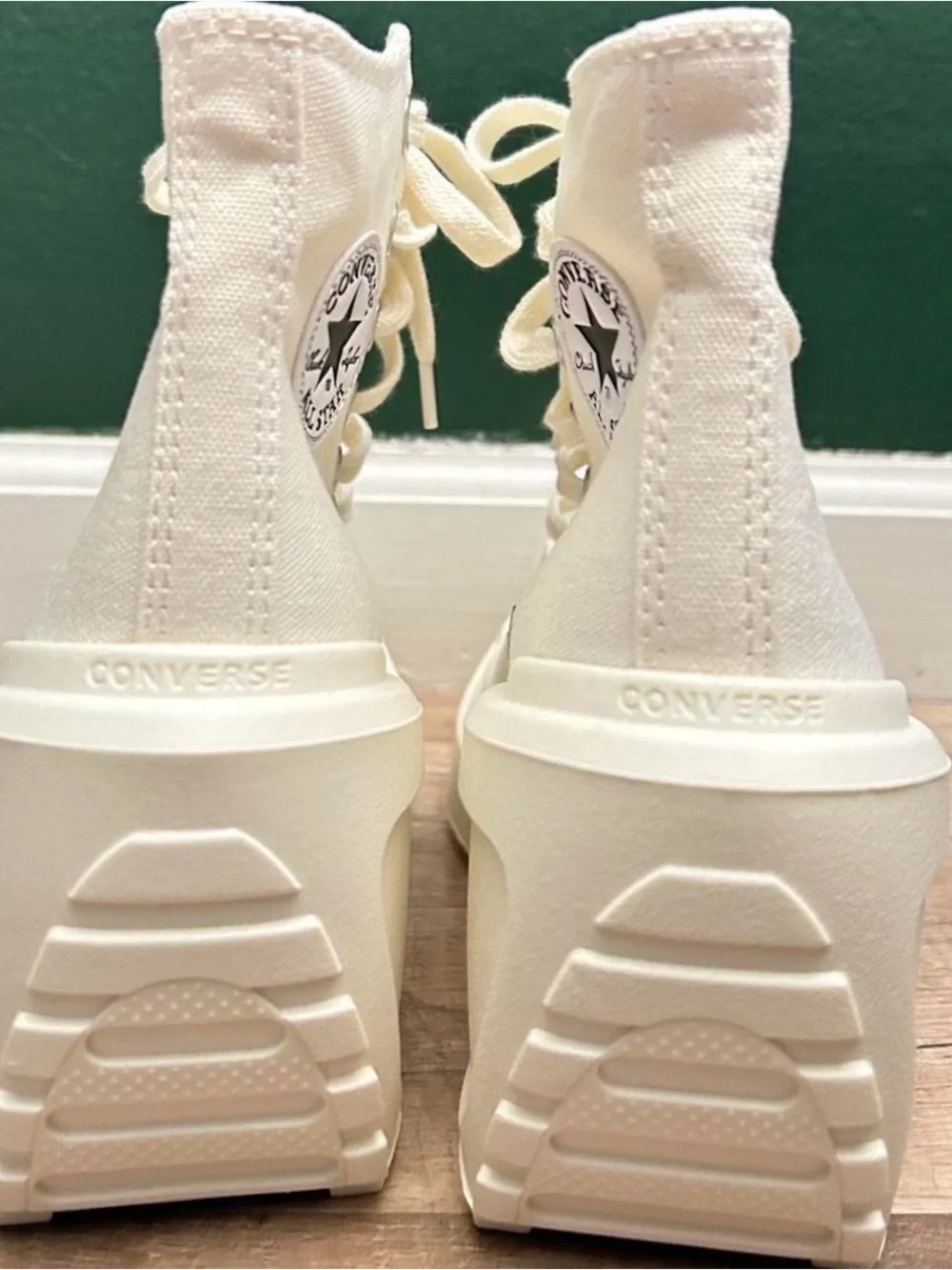 Converse Cream Platform Wedge High Top Sneakers